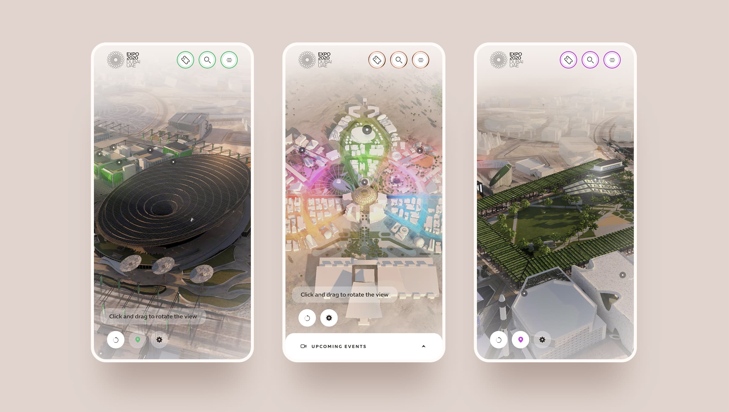 Virtual Expo map and pavilion interface across desktop and mobile